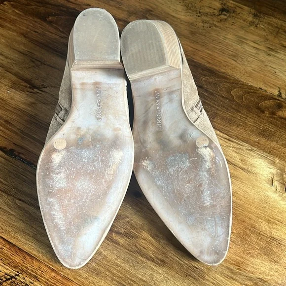 Lucky Brand Women’s 9.5 Tan Suede Landrue Pointed Ankle Booties Block Heel - Picture 6 of 10